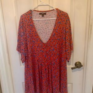 Ellos Orange and Blue Floral Top